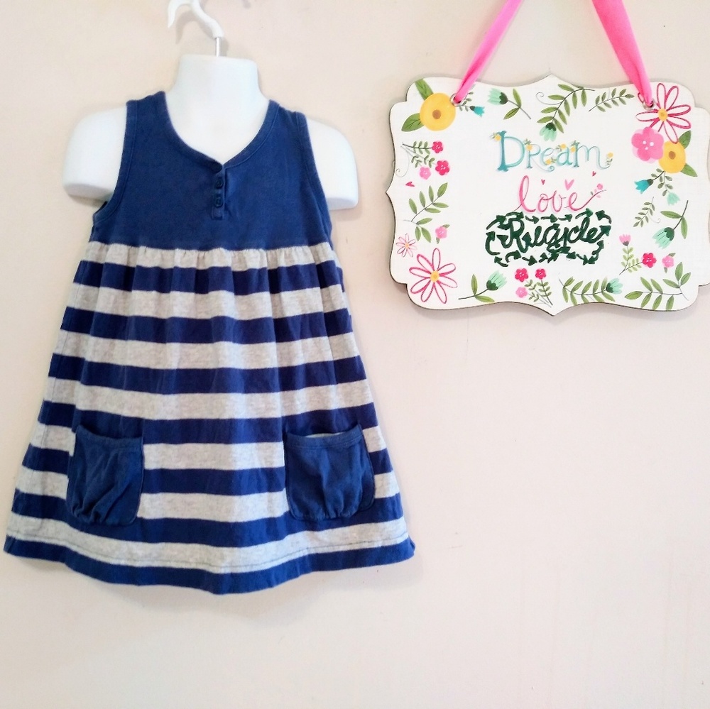 Mini Boden 3-4y Blue & Gray Marl Striped Dress